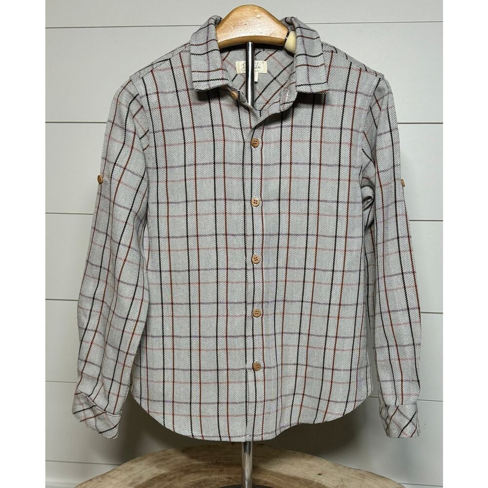 Dadati Boys Cotton Long Sleeve Shirt With Wood Buttons Size 8